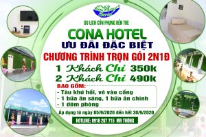 Cona hotel Cồn Phụng Bến Tre ưu đãi đặc biệt chương trình trọn gói 2N1Đ