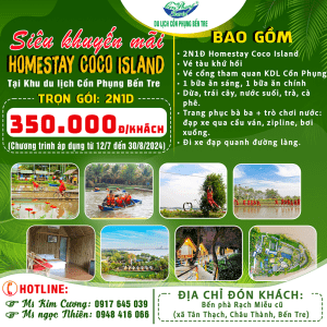 Homestay Coco Isand Cồn Phụng Bến Tre siêu khuyến mãi