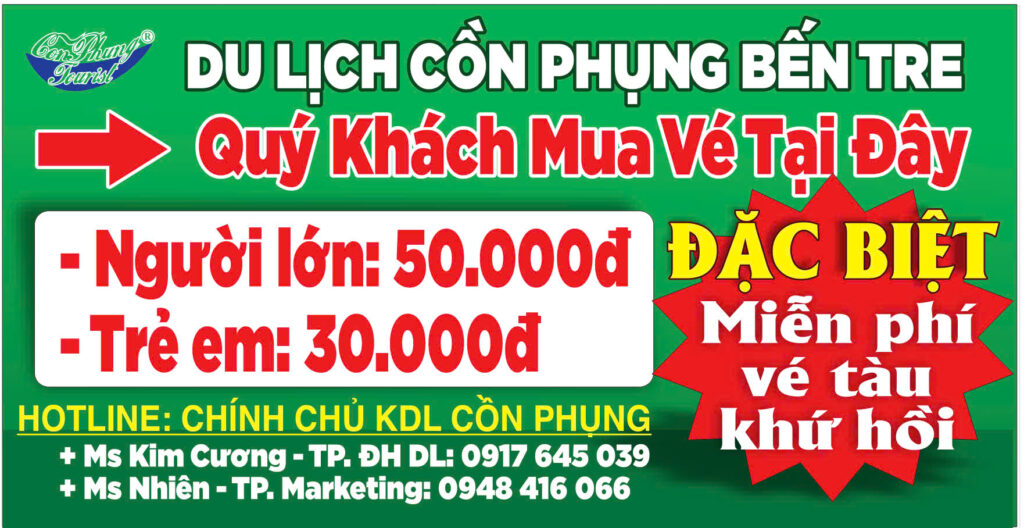 Bảng vé tham quan cồn phụng áp dụng bắt đầu 01/01/2025