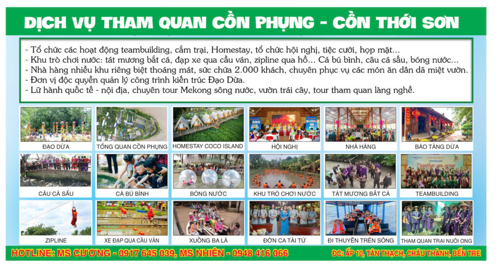 Bảng dịch vụ tham qian cồn phụng bến tre